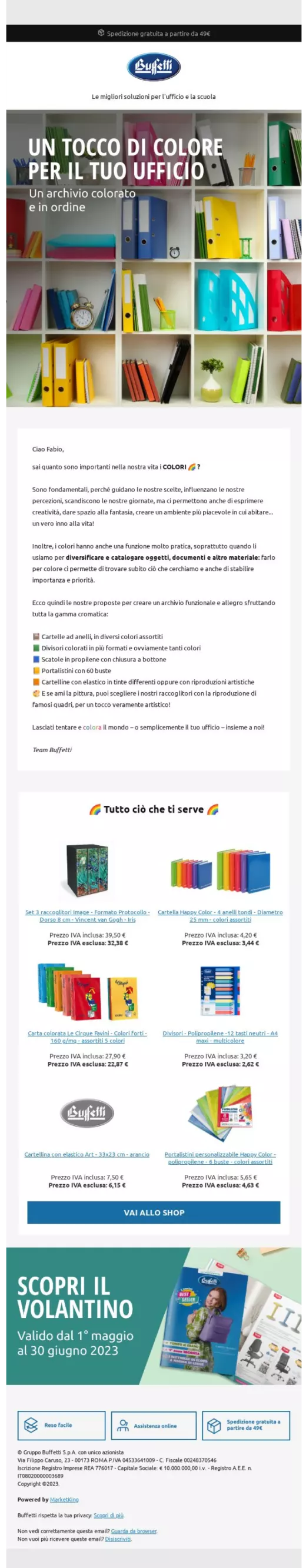 Email promo colore ufficio Buffetti ecommerce forniture