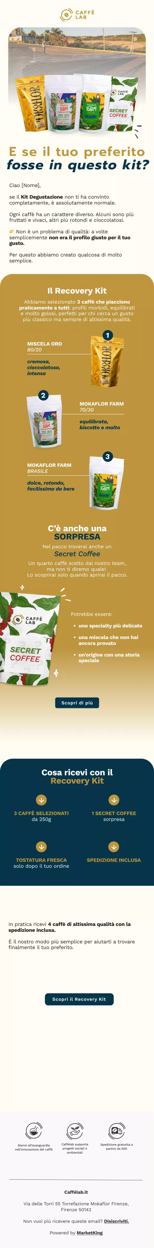Email post-acquisto cross-sell kit CaffèLab ecommerce coffee