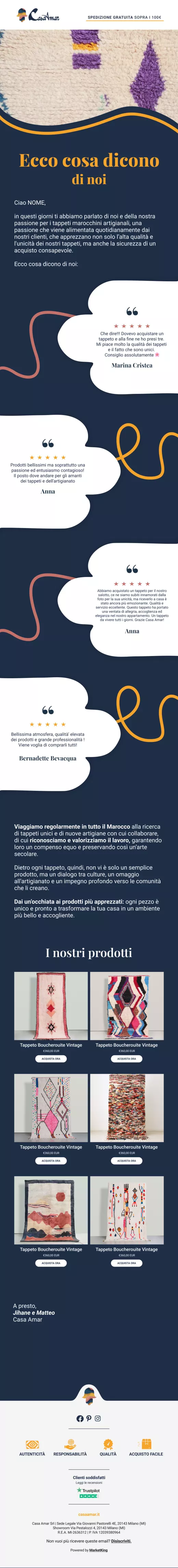 Email brand storytelling social proof Casa Amar ecommerce home