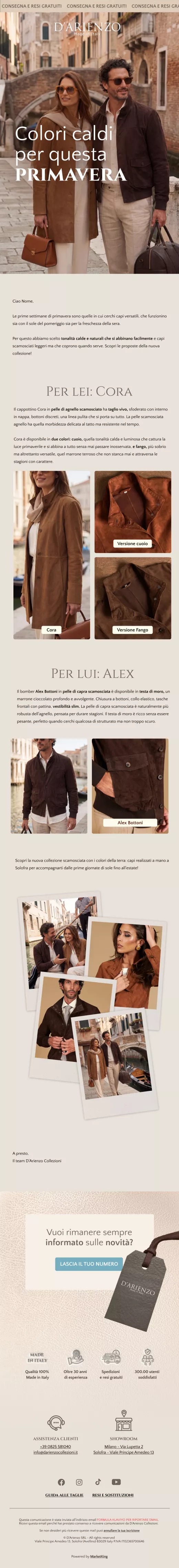Email nuova collezione primavera D'Arienzo ecommerce leather fashion