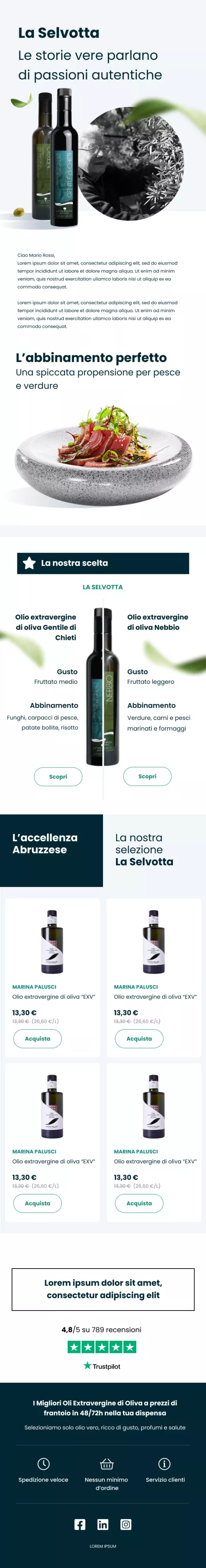 Email storytelling olio EVO abbinamenti La Selvotta ecommerce food