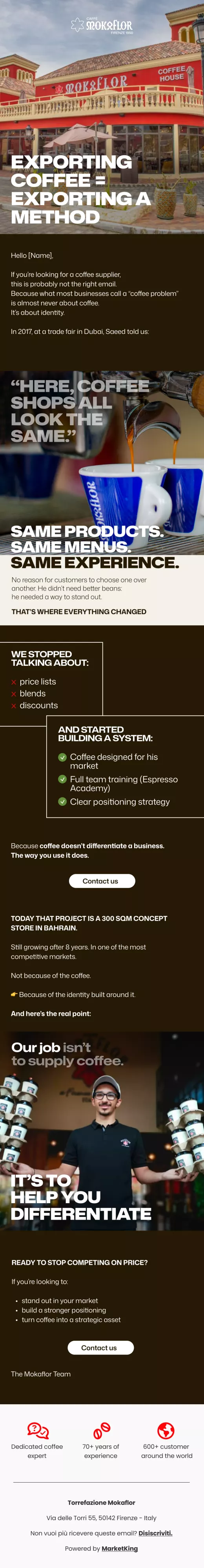 Email B2B differenziazione Mokaflor coffee ecommerce professionale