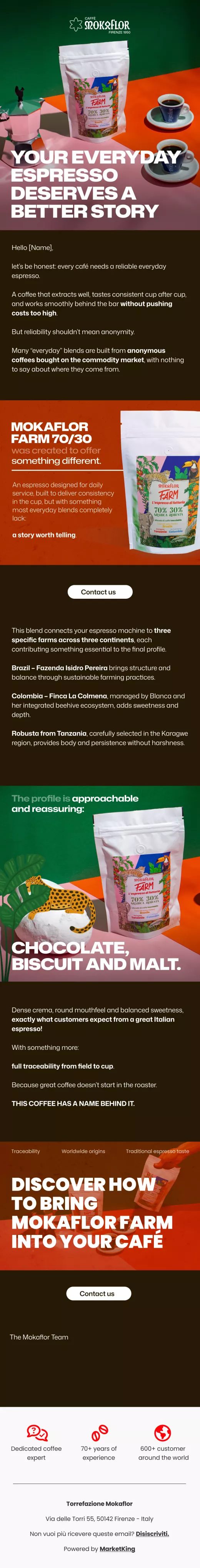 Email B2B Mokaflor Farm specialty coffee ecommerce professionale