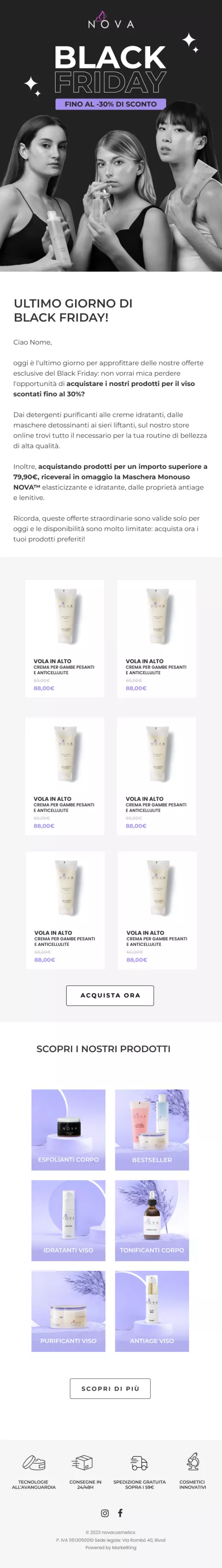 Email promo Black Friday Nova Cosmetics ecommerce beauty