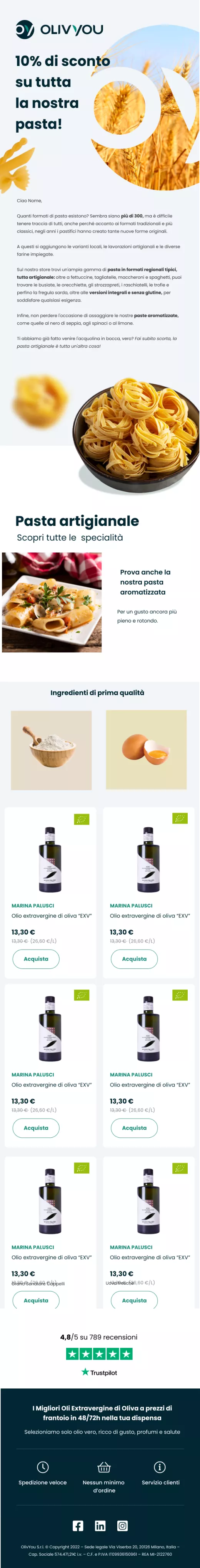 Email promozionale pasta artigianale OlivYou ecommerce food