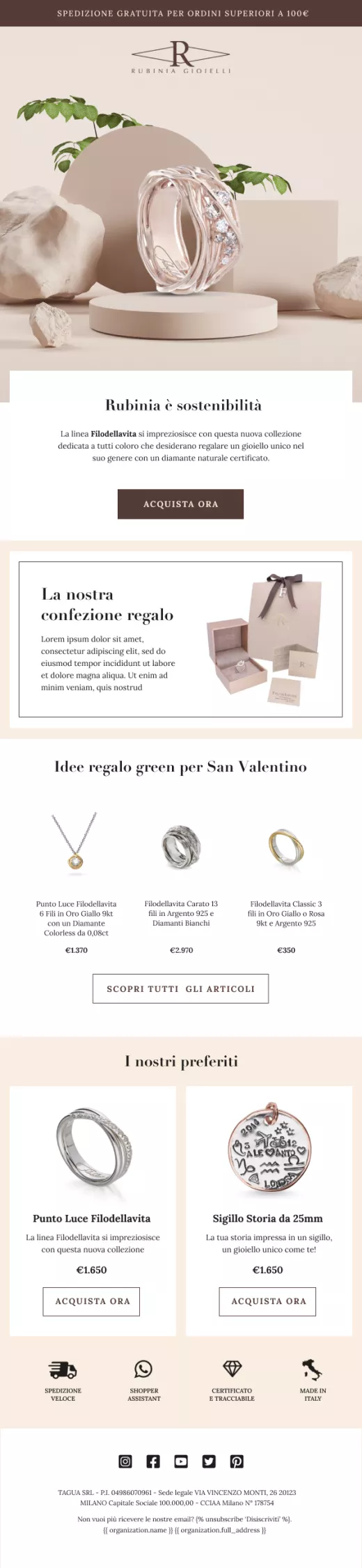 Email promozionale San Valentino Filodellavita Rubinia Gioielli ecommerce jewelry