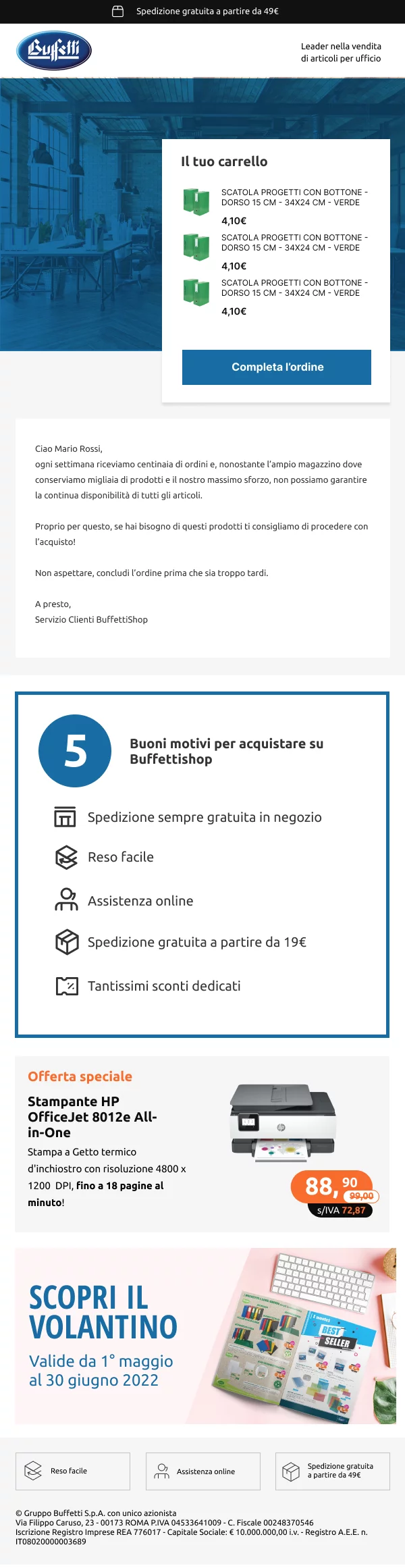 Email Buffetti per recupero carrello abbandonato