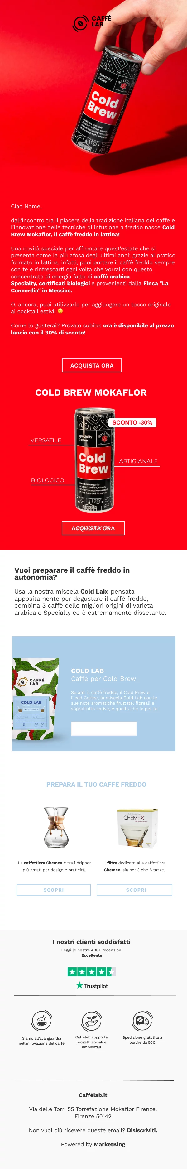 Email CaffèLab per il lancio Cold Brew Mokaflor