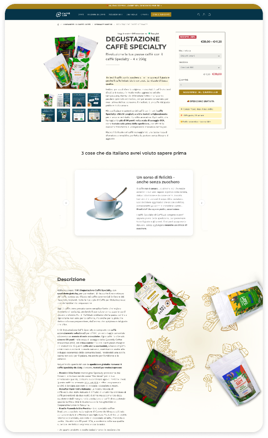 Pagina prodotto CaffèLab dopo il redesign — percorso di scoperta
