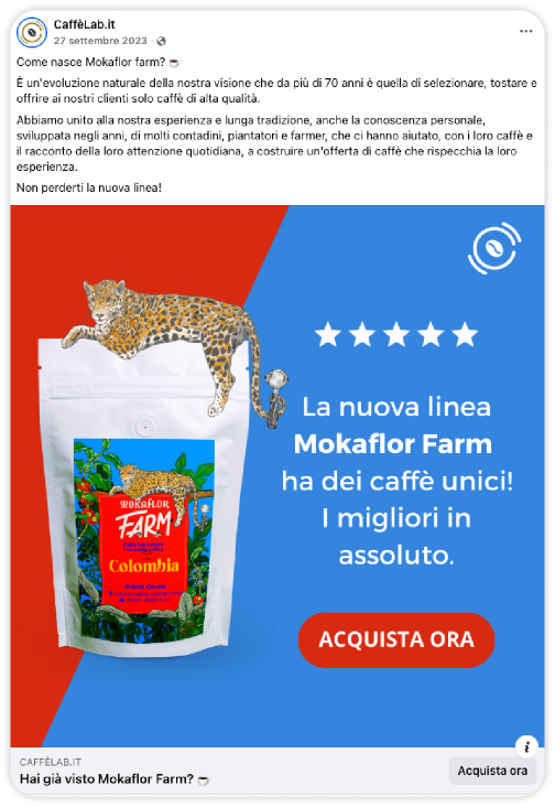 Ad CaffèLab prima dell'intervento MarketKing — copy generico e headline vuoto