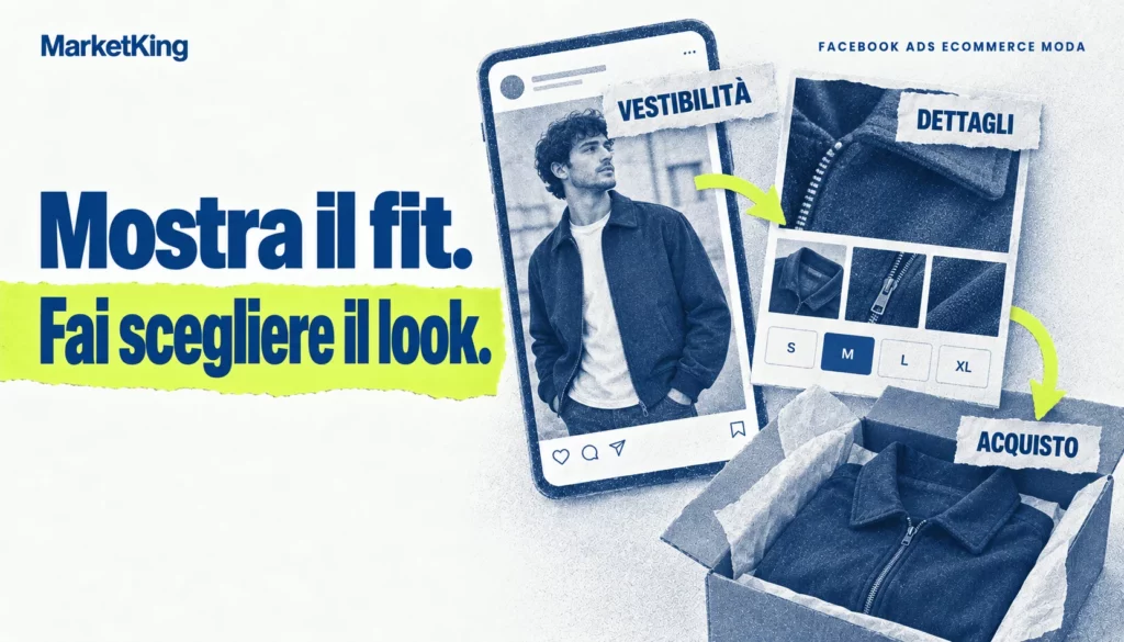 Ads per la moda: vestibilità e dettagli del capo accompagnano la scelta e l'acquisto.