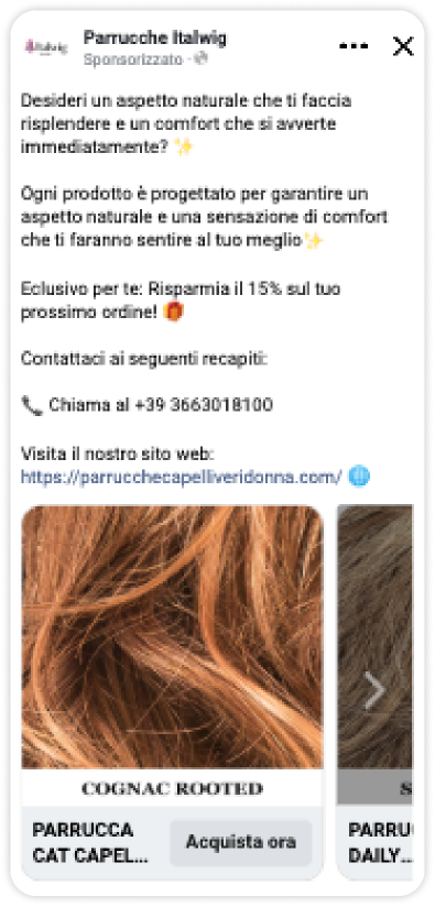 DPA Italwig con copy generico e immagine che mostra solo il colore