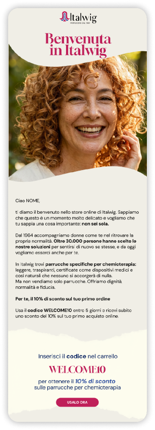 Nuova email welcome Italwig: empatia prima del prodotto