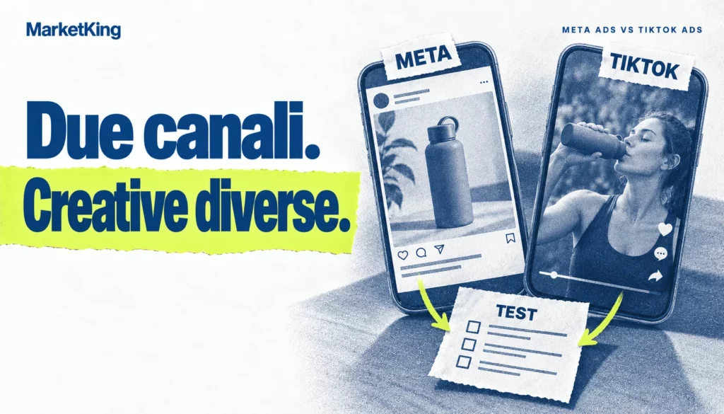 Meta e TikTok a confronto: lo stesso prodotto raccontato con un annuncio nel feed e un video dimostrativo.