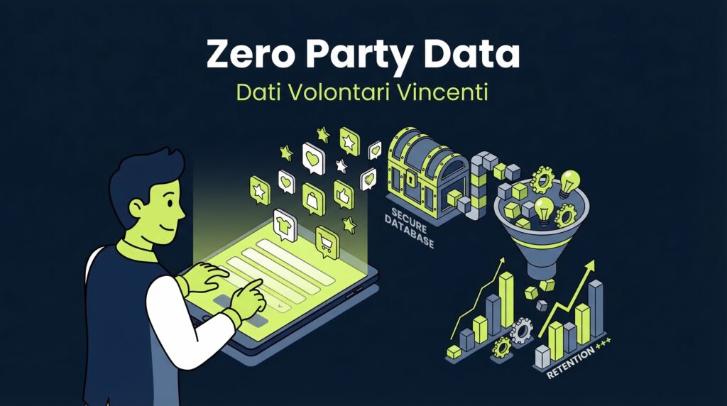 Cliente che condivide zero party data ecommerce tramite modulo con database sicuro e grafici retention